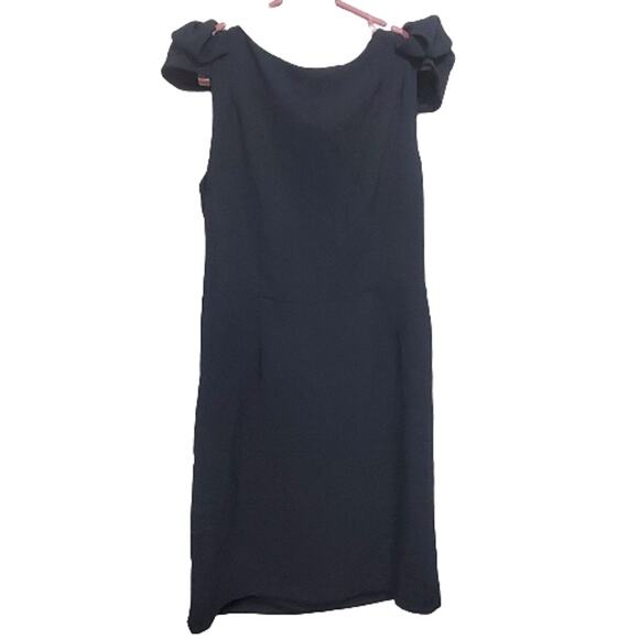 Ann Taylor Loft Women's Black Wrap Pleated Cap Sleeve Mini Sheath Dress Size 10 - Picture 2 of 7